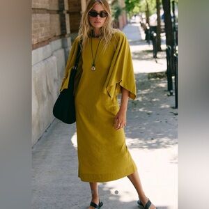 Free People “Golden Palm” Midi Dress with Handkerchief Sleeves NWT